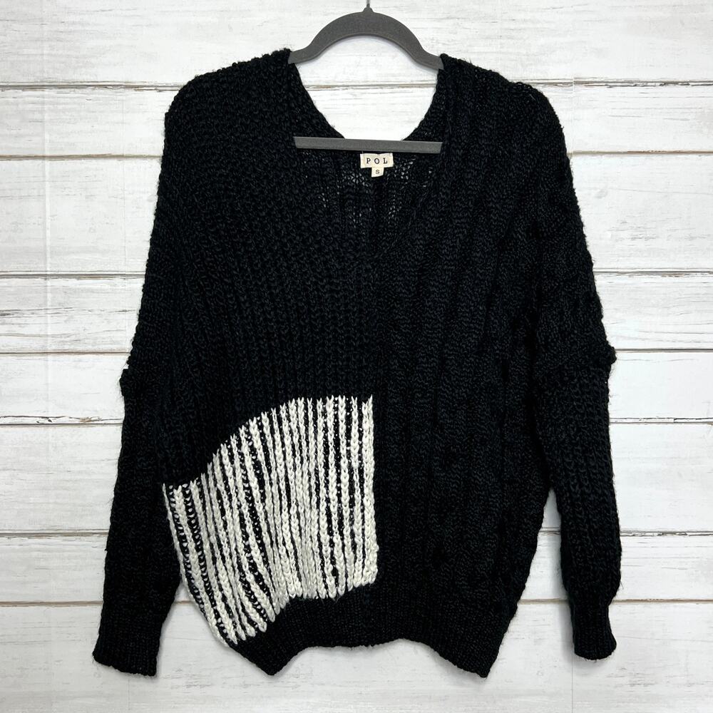 POL Black Chunky Knit Sweater Size Small Wool Blend Oversized Pullover